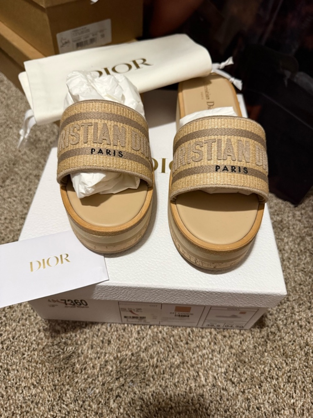Dior Beige Logo Platform Slide Sandals